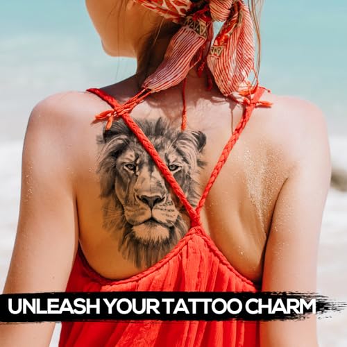 6 Sheets Realistic Lion Head Temporary Tattoos ? Fake Tattoo Stickers for Men, Women, and Teens ? Bold Lion Design for Cosplay, Parties, and Halloween