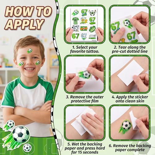 Soccer Temporary Tattoos for Kids - 96 PC Set