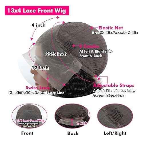 13x4 Deep Wave Lace Front Wigs Human hair 180 Density HD Full Lace Frontal Wigs Pre Plucked Bleached Knots Curly Human Hair Wig with Baby hair 20 Inch Wigs for Black Women