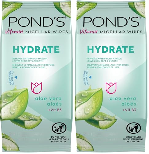 Pond's Vitamin Micellar Makeup Remover Wipes, Aloe Vera, 25 Count (Pack of 2)