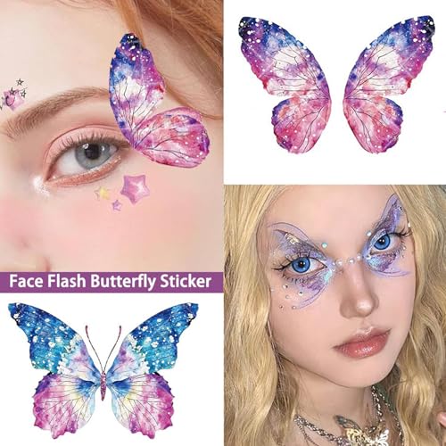 Glitter Butterfly Temporary Tattoos - 15 Sheets for Face & Body