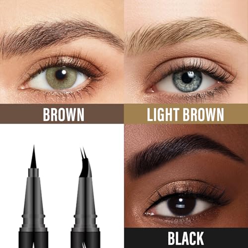 Curved Eyebrow Pencil, 2-in-1 Dual-Ended Eyebrow Pen with Curved Tip and Precise Brush-Tip, Waterproof, Microblading, Long Lasting (Brown)