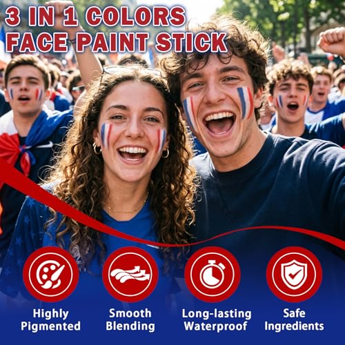 3-in-1 Face Paint Stick for Sports Fans - France Colors