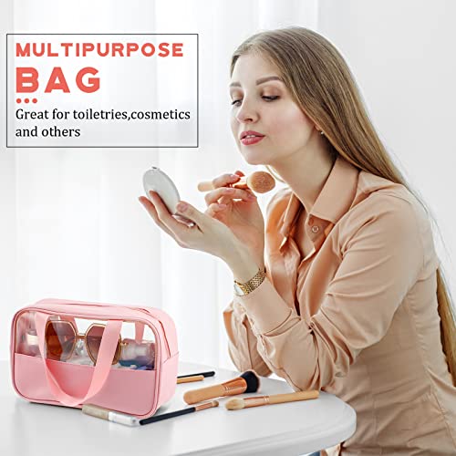 Buryeah 9 Pcs Translucent Make up Bag Toiletry Organizer for Women Men Waterproof Portable Cosmetic Travel Bag with Hanging Handles Travel Storage Carry Pouch Gifts for Bridesmaid (Pink)