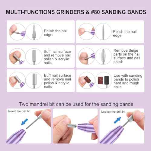 Electric Nail Drill,USB Electric Nail Drill Machine for Acrylic Nail Kit,Portable Electric Nail File Polishing Tool Manicure Pedicure Kit Efile Nail Supplies for Home Salon,Lilac