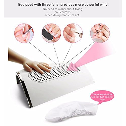 Nail Dust Collector Suction Extractor - Powerful Vacuum Cleaner with 3 Fans & 2 Dust Collection Bags for Acrylic Nail Salon