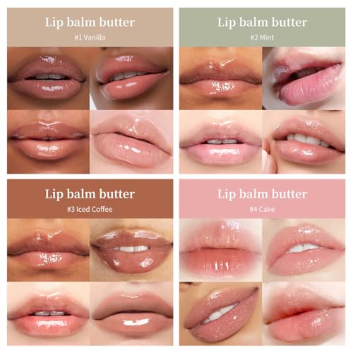 4PCS Glossy Butter Lip Balm Set,Hydration Lip Gloss,Conditioning Lip Mask and Instant Moisture Tinted Lip Balm, Long Lasting Hydrating Softens Dry Lips Care Oil,Christmas Makeup Gift for Women