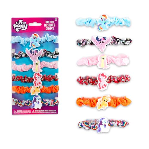 My Little Pony Hair Scrunchies for Girls Set - Bundle with 6 MLP Elastic Hair Accessories Plus Stickers, More | My Little Pony Hair Ties for Girls, Kids