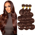WuvuSnm Brown #4 Body Wave Human Hair Bundles 20/22/24 Inch - Brazilian, Double Weft
