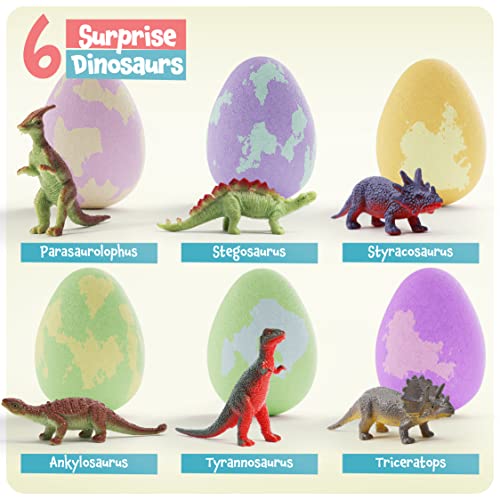 Dino Egg Bath Bombs - 6 Pack Kids Bath Fizzies with Surprise Dinosaurs