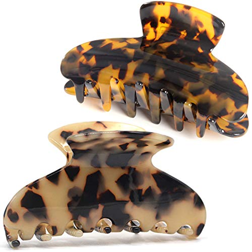 Fsmiling 2 Pack Large Hair Claw Clips - Tortoise Shell Design