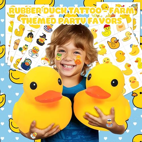8 Sheets (96PCS) Rubber Duck Temporary Tattoos ? Baby Shower & Birthday Party Decorations, Cute Duck Themed Supplies, Stickers, Favors for Kids Girls Boys Classroom Prizes