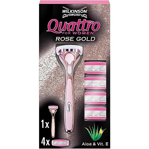 Wilkinson Sword - Quattro for Women | Premium Metal Rose Gold | Razor Handle + 5 Blade Refills