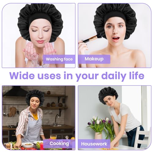 Silk Bonnet for Men and Women - Satin Sleep Cap with Elastic Band, Black Variation