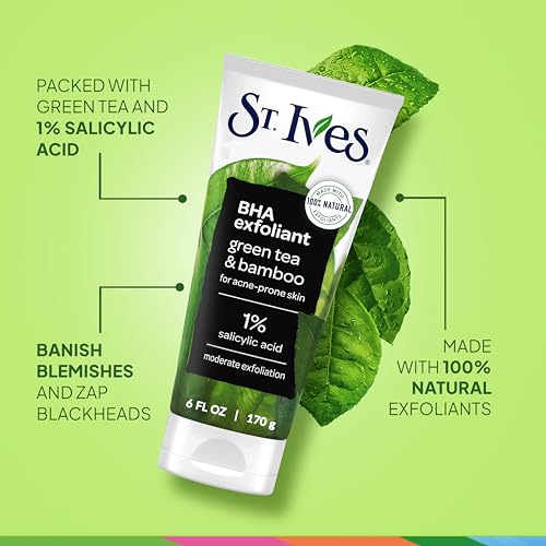 Blackhead Clearing Face Scrub with Green Tea & Bamboo - 6 oz - Salicylic Acid Acne Treatment, Moderate Exfoliator