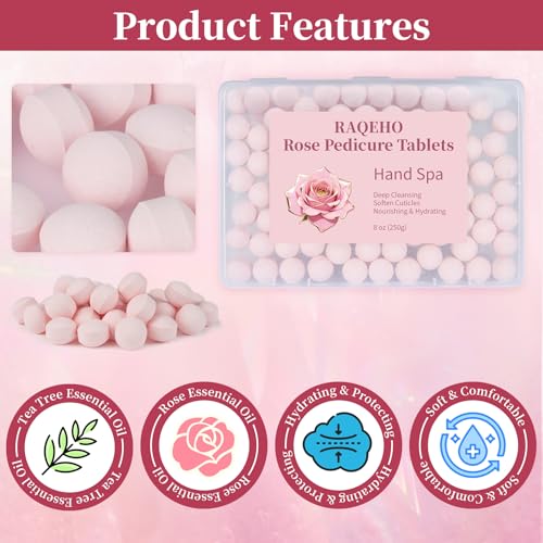 Rose Manicure & Pedicure Spa Soaking Balls - Cuticle Softening Tablets 8oz
