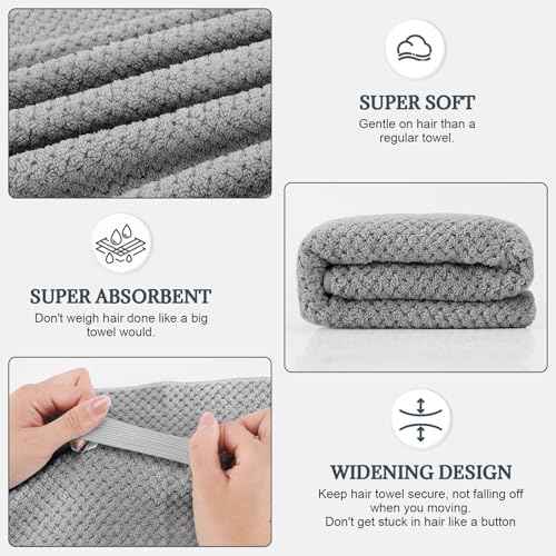 BEoffer 2 Pack Microfiber Hair Towel - 41 x 24 inches Super Soft, Absorbent, Fast Drying Without Frizz Hair Towel Wrap for Women Long, Thick, Curly Hair - Hair Turbans with Elastic Strap
