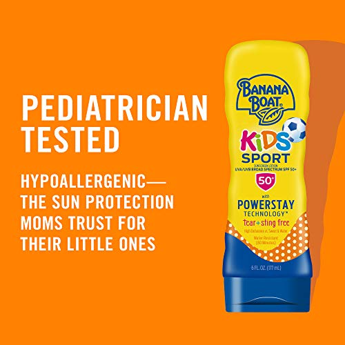 Banana Boat Kids Sport Sunscreen Lotion SPF 50, Twin Pack | Kids Sunscreen Lotion, Tear Free Sunscreen for Kids, Kids Sunblock, Lotion Sunscreen, Oxybenzone Free Sunscreen SPF 50, 6oz each (Pack of 2)