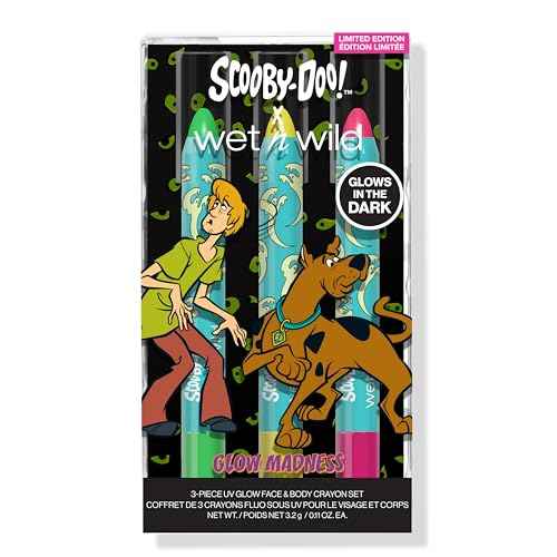 wet n wild Scooby Doo UV Glow Crayon Set, 3-Piece Face & Body Makeup Kit, Neon Colors that Glow Under UV Light, Infused with Vitamin E, Cruelty-Free & Vegan - Glow Madness