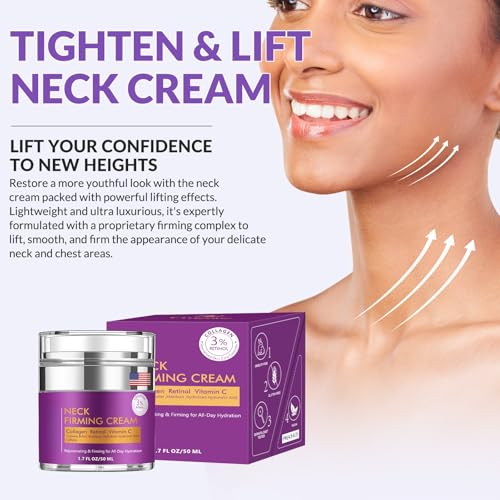 Neck Firming Cream, Wrinkle Cream for Women, Retinol Moisturizer with Collagen and Hyaluronic Acid for Neck, Face and D?collet?, 1.7?fl?oz.