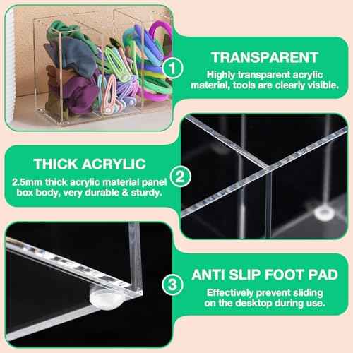 Lash Extension Organizer with Lid, Acrylic Lash Organizer for Lash Techs, Lashes Supplies Container for Vanity with Anti-Slip Pads, Clear Storage Box for Eyelash Tools Makeup Brush Hair Accessories