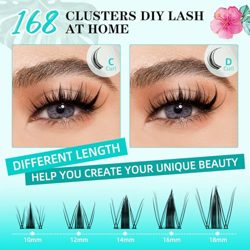 D-18mm Manga Lash Clusters - 168Pcs Wet Look Eyelash Extensions