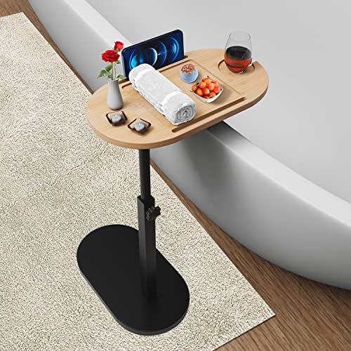 Bamboo Bathtub Tray Table with Adjustable Height & 360° Rotation