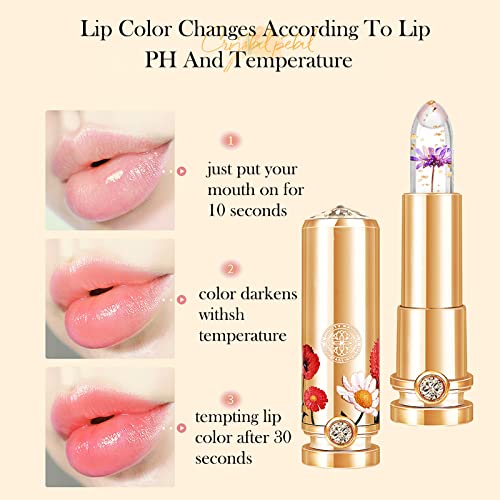 Mrettick Crystal Flower Jelly Lipstick Set,Magic Temperature Color Changing Lip Gloss PH Lipstick Color Changing Jelly Lipstick Waterproof Moisturizer Lip Balm (#1)