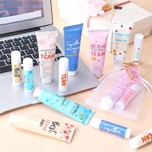 72set/288pcs Best Team Ever Gifts Christmas Bulk Gifts for Coworkers Women Employee Appreciation Gift Christmas Party Favors Xmas Stocking Stuffers Items Travel Hand Lotion and Lip Balm Set