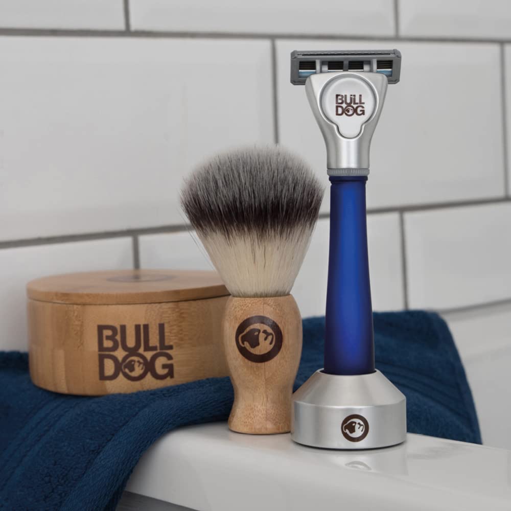 Bulldog Mens Skincare and Grooming Sensitive Recycled Glass Handle Razor with Razor Stand