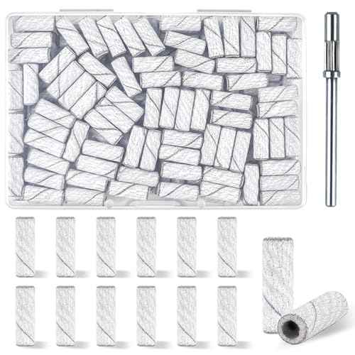 100 Pcs 240 Grit White Small Sanding Bands Nail Drill Bit,Nail Drill Bits,Extreme Fine Grit mini Sanding Band,Nail Bits,Upgrade 3.1mm Mandrel Bits,Professional Nail Drill Bit for Acrylic Nails