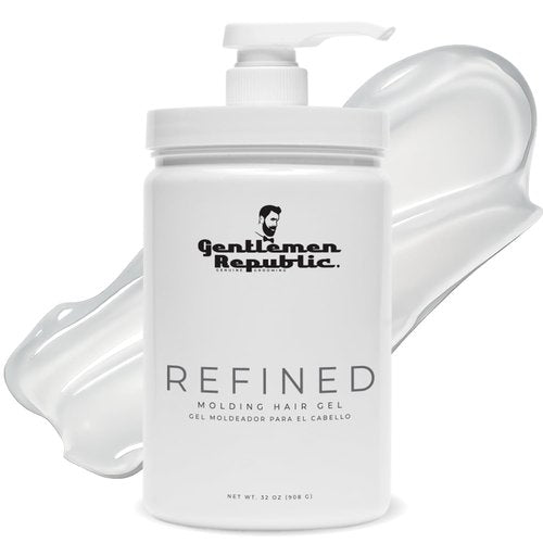 Gentlemen Republic 32oz Refined Hair Gel with Pump for Men - Premium Gel For Men Humidity Resistant & Alcohol-Free - All Day Shine and Hold for All Hair Types and Never Flakes - Made in the USA