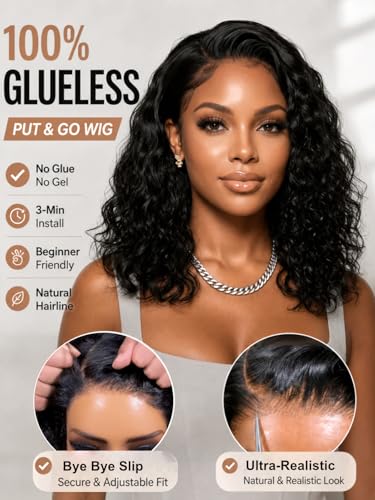 UNICE 14 Inch Water Wave Bob Wig - 220% Density Glueless Lace