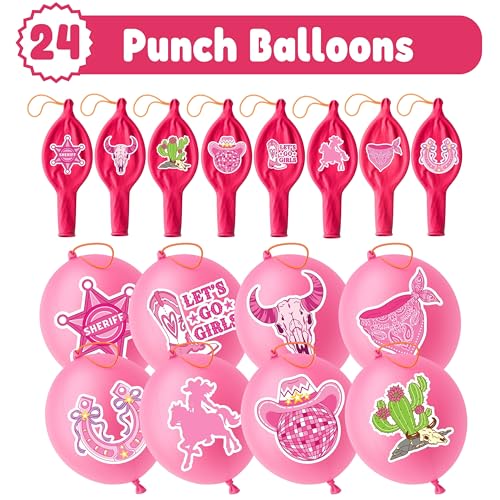 Cowgirl Party Favors Pack - 24 Pink Balloons & 48 Tattoos