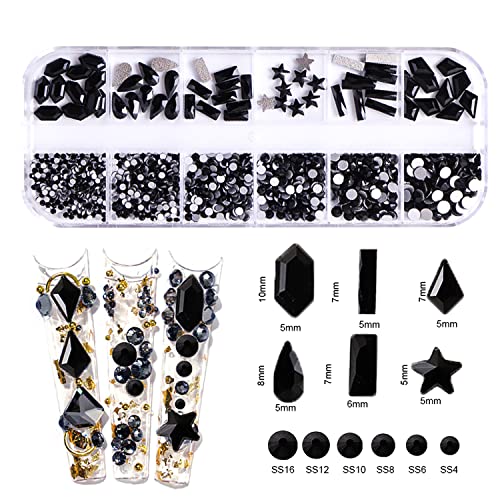 JERCLITY 2430pcs Flat Back Pink Nail Rhinestones Blue Nail Rhinestones Black Nail Rhinestones for Nails Round Beads Crystals Gems Stones Multi Shapes Sizes Nail Rhinestones for Acrylic Nail Face Art