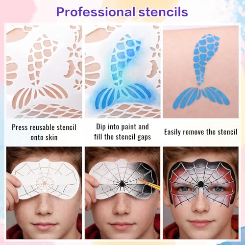 42-Color Face Paint Kit with Brushes & Stencils