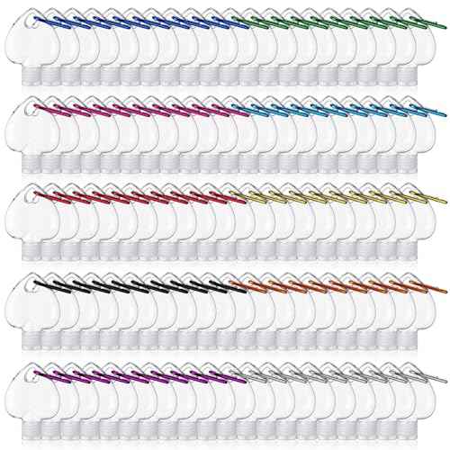 100 Pcs Traveling Bottles with Keychain 2oz Clear Keychain Bottle Plastic Empty Refillable Liquid Packing Container Squeeze Plastic with Lid for Liquid Cream (Heart)