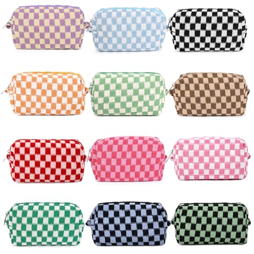 SOIDRAM 12PCS Colorful Checkered Makeup Bags - Travel Toiletry Organizer