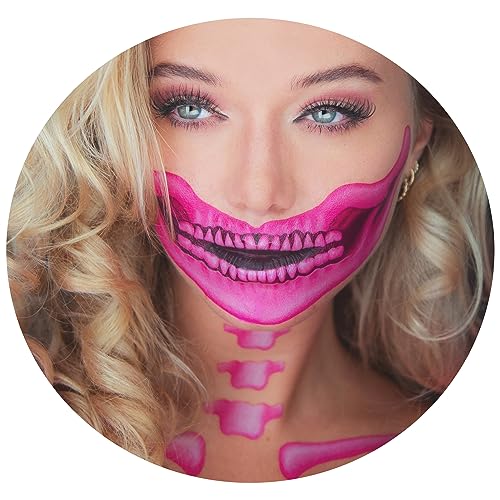Pink Skull Face Temporary Tattoo - 2 Pack Halloween Costume