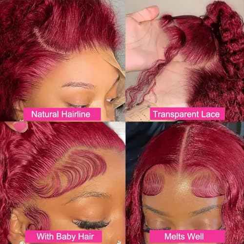 99J Burgundy Lace Front Wigs Human Hair Burgundy Curly Bob Wigs Human Hair 13x4 Lace Front Wigs Short Curly Bob Wigs Deep Curly Wigs for Black Women 12 Inch