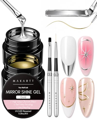 Makartt Chrome Gel Nail Polish Set - Gold & Silver Mirror Painting Gel