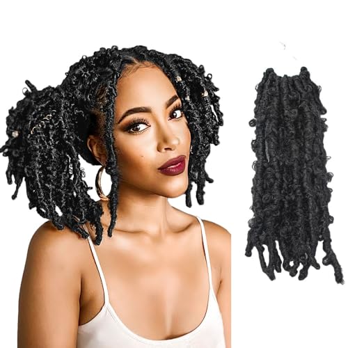 Niseyo Butterfly Locs Crochet Hair 12 Inch 1 Pack Pre-Looped Distressed Locs Crochet Braids (1B)