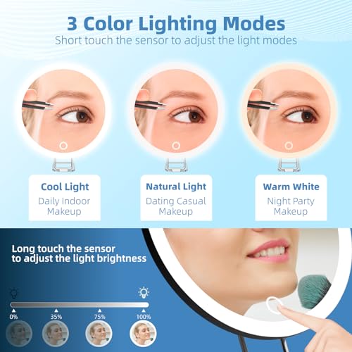 Suupvaor 40X Magnifying Travel Makeup Mirror with LED Lights, Black - Rechargeable & Suction Stand