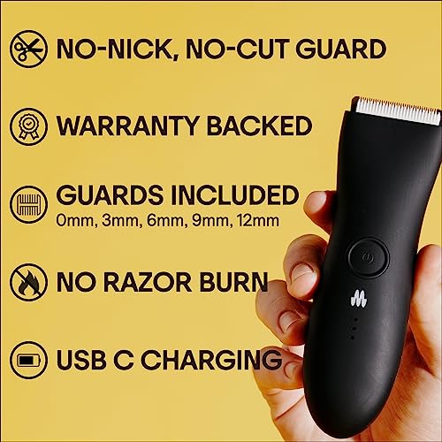 MERIDIAN The Trimmer Premium - Body Hair Trimmer & Electric Shaver for Men and Women for Pubic Hair, Chest, Legs & Bikini Line, Waterproof & Rechargeable, Onyx