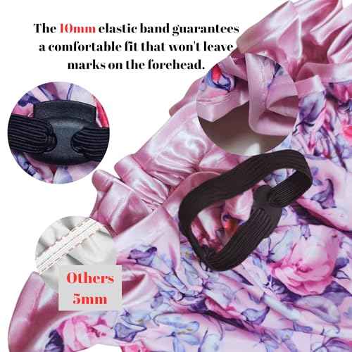 Extra Large Luxury Shower Cap for Women Reusable Waterproof, Double Layered Shower Caps for Long Hair with Adjustable Elastic Strap, Large Satin Lined Shower Bath Cap for All Hair Lengths