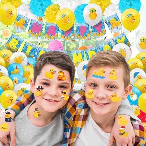 52 PCS Rubber Duck Temporary Tattoos for Kids, Yellow Duck Themed Tattoos for Birthday Party Supplies Party Favors Super Cute Tattoo Stickers for Kids Boys Girls Party Bag Filler Accessories Pool