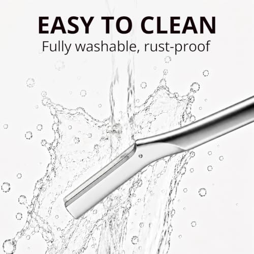 Metal Dermaplane Razor for Face & Brows - Reusable Silver Facial Hair Remover with 12 Blades