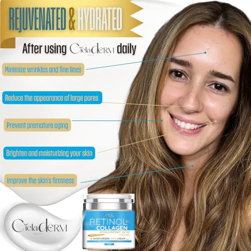 Cieladerm Hydrating Face Moisturizer ? Lightweight, Anti-Aging Cream with Retinol, Hyaluronic Acid, Collagen & Vitamin E ? Smooths Fine Lines, Non-Greasy Daily Face Cream for All Skin Types