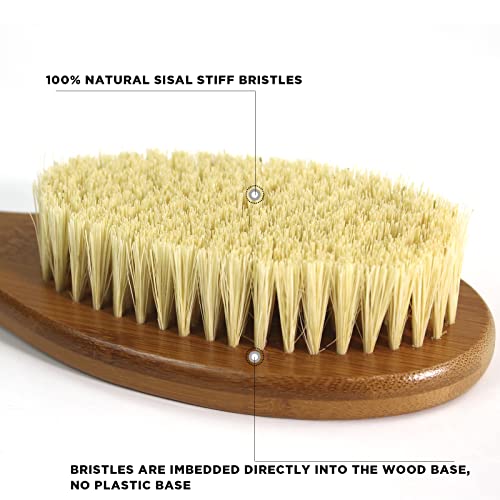 ICANdOIT-17.71Inch Natural Stiff Sisal Bristles Anti-Slip Long Handle Bath Brush,Bent Handle Shower Scrubber for Exfoliating,Shower Back Brush,Exfoliation Set with Pumice Stone(2 Pack)