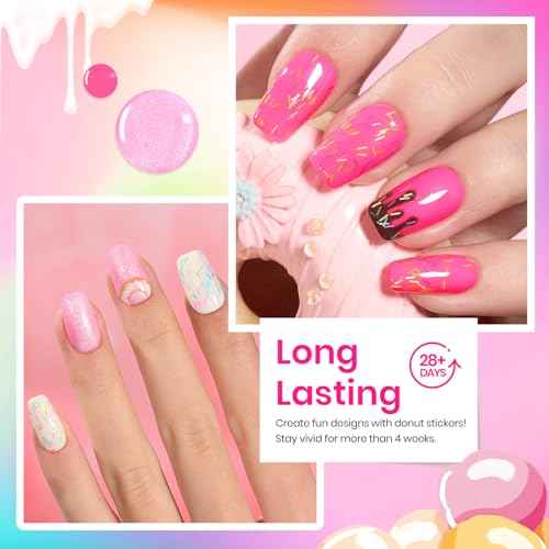 Beetles Gel Nail Polish Set, Orange Yellow Pink Turquoise Green Glitter Soak Off UV LED Gel Polish Summer Ice Cream Theme for DIY & Professional Manicure